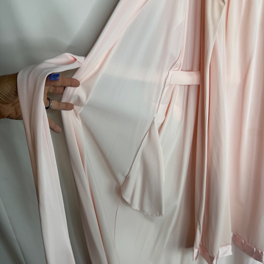 VTG Light Pink Floral Trim Nightgown and Robe Set Lingerie Sleepwear Cozy Soft - Picture 5 of 12